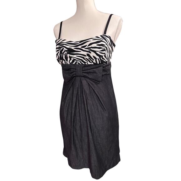 Juniors Large Vintage Rue 21 Zebra Print Mini Dress 90s Look Black Denim-Look - Picture 2 of 11